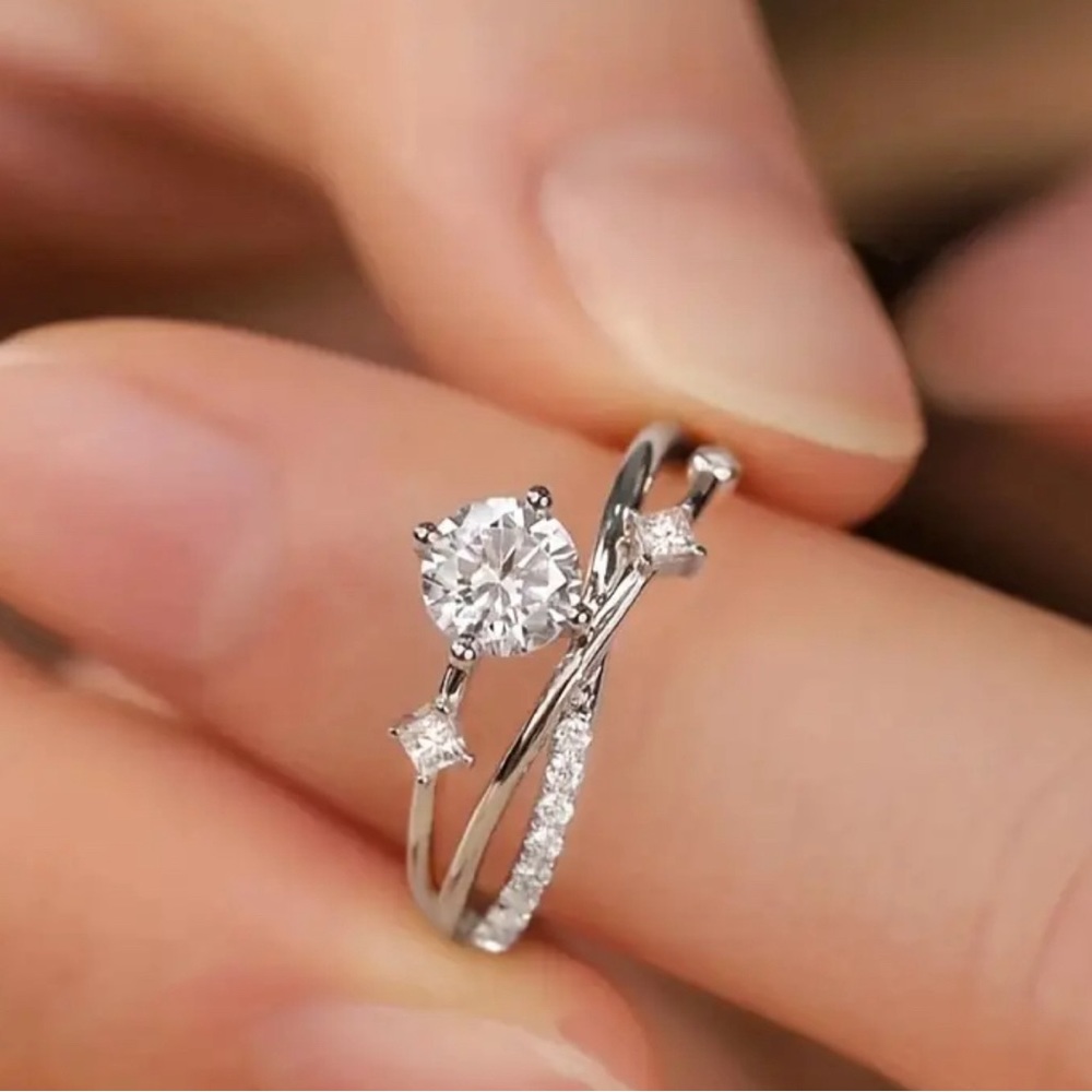 Elegant Promise Ring 14k Plated Inlaid Rhinestone